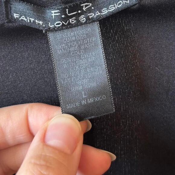 FLP Faith Love & Passion Black Red Floral Ruched Midi Dress L - Picture 7 of 8